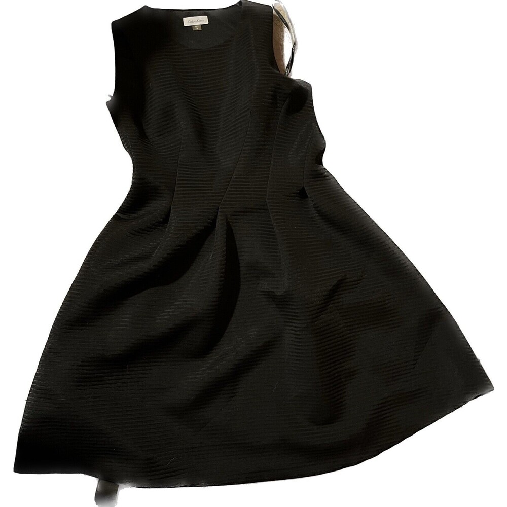Calvin Klein Black Sleeveless, black on black stripe dress, Size 10